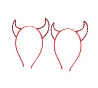 WEKADRIN 2pcs Rhinestones Horn Headband Devil Bullhorns Hairband Red Crystal Headdress Halloween Cosplay Party Accessories