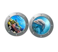 WEKADRIN 2pcs Sea Life Wall Stickers Ocean Themed Porthole Decals for Bedrooms Playrooms Nursery Rooms Adhesive Animal Decor Easy to Apply and Remove