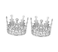 WEKADRIN 2Pcs Shower Cake Crown Toppers Silver Rhinestone Mini Crowns for Birthday Party Decoration Vintage Baroque Style Cake Ornaments Elegant Cupcake Decor for Celebration