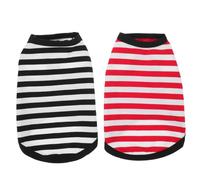 WEKADRIN 2Pcs Small Dog Clothes Striped Cotton Vest Tank Top for Puppies, Breathable Pet T-Shirts for Walking and Home, Crimson and Monochrome XS
