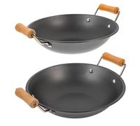 WEKADRIN 2pcs Small Overflow Dry Pots with Wooden Handles Flat Bottom Hot Pots for Household Cooking Camping and Hot Restaurants Random Color