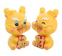 WEKADRIN 2pcs Yellow Resin Dragon Figurine Car Dashboard Decorations Miniature Dragon Ornaments for Office Desktop and Home Interior Cute Year Set