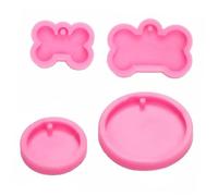 WEKADRIN 2sets Dog Bone Shape Silicone Mold for Keychain Pendant Making Soft Non Deformable Cake Topper Mold with Round Tag Design Family and Friends 4pcs*2