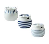 WEKADRIN 3 Sets Hand-painted Japanese Ceramic Spice Jars with Lids and Spoons Food-grade Condiment Containers for Pepper Sauce and Snack Storage Easy to Clean and Portable for Kitchen and