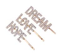 WEKADRIN 3PCS Alphabet Rhinestone Hair Clips for Women Gold Alloy Bobby Pins with Love Hope Dream Letters Elegant Side Hair Barrettes for All Hairstyles