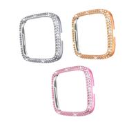 WEKADRIN 3pcs Bling Crystal Diamond Frame Watch Case Compatible with Fitbit Protective Shell Cover for Scratch Prevention and Elegant Sparkly Design Random Color