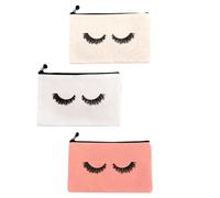 WEKADRIN 3pcs Canvas Makeup Bag Set Zipper Waterproof Travel Cosmetic Pouch for Women Multi-Functional Storage in White Beige Pink