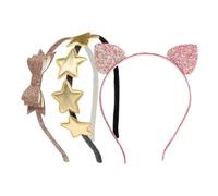 WEKADRIN 3Pcs Glitter Kitten Ear Hairband with Star Bow Design for Lightweight Comfortable Headbands for Birthday Party Halloween Cosplay Christmas