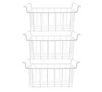 WEKADRIN 3pcs Metal Wire Freezer Organizer Baskets with Hanging Mesh Design Thickened 42x22x20cm Storage Bins for Chest Freezer and Refrigerator for Kitchen and Food Management
