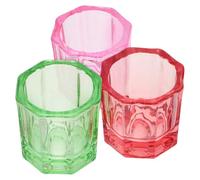 WEKADRIN 3pcs Octagonal Shaped Glass Mixing Cup Nail Liquid Bowl Nail Supply Bowls Damping Dish Holographic Glitter Sky Pink Gel