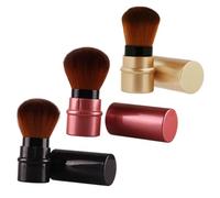 WEKADRIN 3Pcs Portable Retractable Foundation Brushes Cosmetic Applicators for Liquid and Powder Makeup Ergonomic Bristle Tools in Red Black and Brown for Quick Smooth Blending and Full