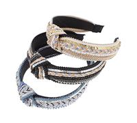 WEKADRIN 3pcs Rhinestones Beaded Headbands for Women and Girls Knotted Wide Hair Bands and Comfortable and Stylish Hair Accessories for Daily Wear and Parties