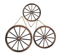 WEKADRIN 3Pcs Rustic Wooden Wagon Wheel Wall Decor Vintage Hanging Ornaments for Balcony Farmhouse Style Poplar Wood Retro Pendant