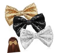 WEKADRIN 3pcs Sequin Bowknot Hair Clips Glitter Alligator Barrettes for Large Sparkling Hair Bows in Gold Black Silver for Parties and Daily Wear