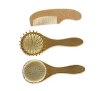 WEKADRIN 3pcs Wooden Hair Brush Set Natural Scalp for Newborns Gentle Cradle Cap Brush for Healthy Hair Growth for Bathing and Grooming