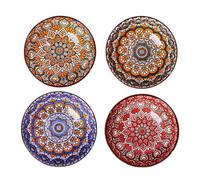 WEKADRIN 4pcs Bohemian Ceramic Rice Bowls Set with Hand-Painted Underglaze, Assorted Colors, Home Kitchen Soup and Salad Bowls for Daily Rice Serving Random Color