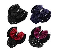 WEKADRIN 4pcs Hairpin Mesh Hair Snood Bowknot Hair Net for Women Creative Rhinestones Net Mesh Bun Covers for Daily Wear Party Occasions