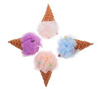 WEKADRIN 4pcs Ice Cream Shower Balls Ice Shape Loofah for Bath Sponge Boys and Girls Bath Shower Sponges for Cleaning and Party Favours Boys and Girls