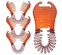 WEKADRIN 4Pcs Interlocking Double-Sided Hair Combs Braiding Tools Set Small Brown Banana Clips for Hair Sectioning and Ponytail Styling Flexible Accessories for DIY