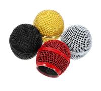 WEKADRIN 4pcs Microphone Head Mesh Replacement Grill Cover Set, Metal Mic Accessories in Black Gold Red White, Compatible with Cordless and Wired Mics for Singing and Speech Use