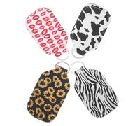 WEKADRIN 4pcs Portable Hand Bottle Sleeves Keychain Holder with Cow Zebra Lip Print Sunflower Patterns for Travel and Outdoor Use