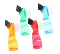 WEKADRIN 4Pcs Portable Mini Double-Head Denture Brush Small Household Cleaning for Partial and Full False Teeth with Ergonomic Grip in Blue Red Orange Green