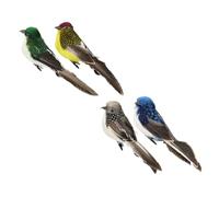 WEKADRIN 4pcs Small Feathered Artificial Birds Garden Ornaments for Courtyard Plant Decor Vivid Simulation Foam Birds in Gray Blue Green Yellow