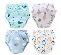 WEKADRIN 4pcs Training Pants Washable Diapers for Breathable Learning Pants with Underwater World Blue Star Cloud Radish and Penguin Patterns