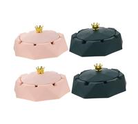 WEKADRIN 4pcs Windproof Stainless Steel Ashtray with Lid Indoor Outdoor Cigarette and Cigar Holder for Home Office Hotel Portable Smokeless Tray with Crown Design in Pink and Dark Green