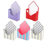 WEKADRIN 5 Pcs Envelope Flower Boxes Set, Paper Bouquet Wrappers with Red Spot, Beige Dot, Purple and Pink-blue Striped Patterns, Decorative Folding Floral Packing Boxes for Wrapping