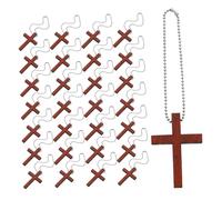 WEKADRIN 50 Sets Wooden Pocket Cross Pendants Natural Wood Crucifix Charms with Chains for Christian DIY Jewelry Keychains Easter Praying Decoration
