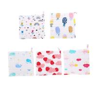 WEKADRIN 5Pcs Face Towels Cotton Muslin Soft Handkerchiefs with Cute Cartoon Prints Unisex Newborn Bibs for Delicate Skin Absorption and Easy Cleaning