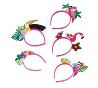 WEKADRIN 5pcs Hawaiian Tropical Hair Decorations Palm Tree Headbands with Flamingo and Floral Accents for Luau Beach Parties Festivals Lightweight and Comfortable Accessories