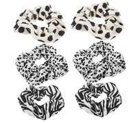 WEKADRIN 6pcs Animal Print Hair Scrunchies Set with Zebra, Cow, Leopard Patterns Plush Elastic Ponytail Holders for Women Girls Daily Hair Accessories