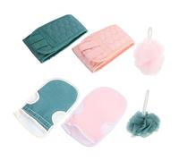 WEKADRIN 6Pcs Bath Shower Gloves and Back Strap Scrubber for Exfoliating Dead Skin Comfortable Mesh Bathing Mitts Pink for Easy Full Body Cleansing and Massage