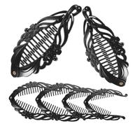 WEKADRIN 6pcs Charming Plastic Flower Hair Clips Set Large 14cm Medium 11cm Banana Hair Claws for Women and Girls Elegant Black Accessories for Everyday and Party