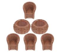 WEKADRIN 6pcs Miniature Dollhouse Furniture Set, Realistic Resin Bamboo Table with 2 Square Bamboo Chairs, Small Fairy Garden Bench for Crafting and Dollhouse Accessories