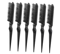 WEKADRIN 6pcs Professional Hairdressing Teasing Brushes Three Row Styling Combs for Volume Adding Detangle Natural Hair Salon Use Black
