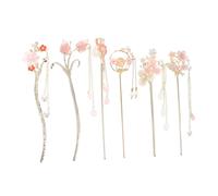 WEKADRIN 6pcs Retro Vintage Chinese Hanfu Hairpins with Metal Flower and Tassel Pendants Long Fork Hair Sticks for Women Secure Bun Holders for Traditional Hair Styling and Elegant Updos