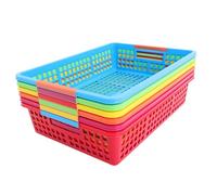 WEKADRIN 6pcs Stackable Colored Storage Bins Plastic Trays for Classroom Desk and Office Organization Rainbow Paper Baskets with Smooth Finish PP Material for Teacher and Student Use
