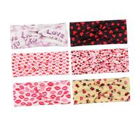 WEKADRIN 6Pcs Valentine’S Day Printed Elastic Headbands with Heart and Lips Rose Pattern, Comfortable Sports Hairbands for Women, Stretchy Fitness Hair Accessories for Running and Yoga
