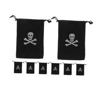 WEKADRIN 8pcs Halloween Pirate Drawstring Bags Black Skull Pattern Candy Goodie Pouches Polyester Coin Storage Loot Bags for Party Favors and Small Organization