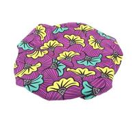 WEKADRIN African Print Polyester Sleep Bonnet for Women, Double-layer Satin Elastic Hair Care Cap, Household Bathing and Sleeping Hat in Purple Flared Floral Design