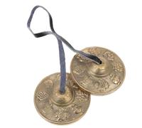WEKADRIN Brass Cymbal Bell Handcrafted Percussion Instrument with Eight Treasure Auspicious Pattern and Storage Bag - Yoga Meditation Tibetan Tingsha Bell for Spiritual Ceremony