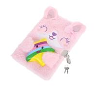 WEKADRIN Cartoon Plush Notebook with Lock Cute Fluffy Diary for Portable Soft Journal for School Travel Birthday Secure Lockable Design for Private Writing