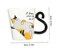 WEKADRIN Cat Glass Coffee Mug with Handle Cute Sturdy Transparent Beverage Cup for Office and Home Heat Resistant Glass Juice and Coffee Mug Cat Lovers