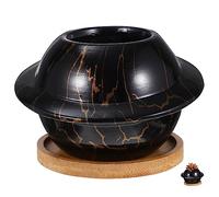 WEKADRIN Ceramic Flower Pot Planter with Drainage Hole and Wooden Tray Modern Chic Planet Shape for Small Plants and Cactus, for Desk Or Dining Table Decoration