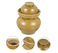 WEKADRIN Ceramic Pickles Jar with Airtight Lid Khaki Small Sealed Food Storage Container for Kitchen Pickling and Preserves Traditional Food-grade Material