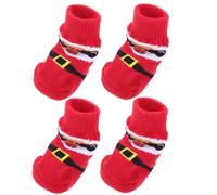 WEKADRIN Christmas Dog Socks 4pcs Red Paw Protectors for Small Dogs and Cats, Breathable Elastic Anti-Slip Cotton Pet Socks for Autumn Winter Warmth and Puppy Paw Care