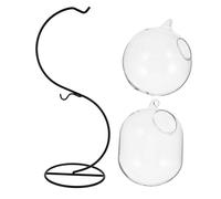 WEKADRIN Creative Double Glass Hydroponic Plant Vase with S Shaped Iron Rack Round Ball Medium Winter Melon Container Aquarium Tank for Desktop Decoration and Home Gardening
